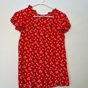 Boden Red Blouse with White Pattern